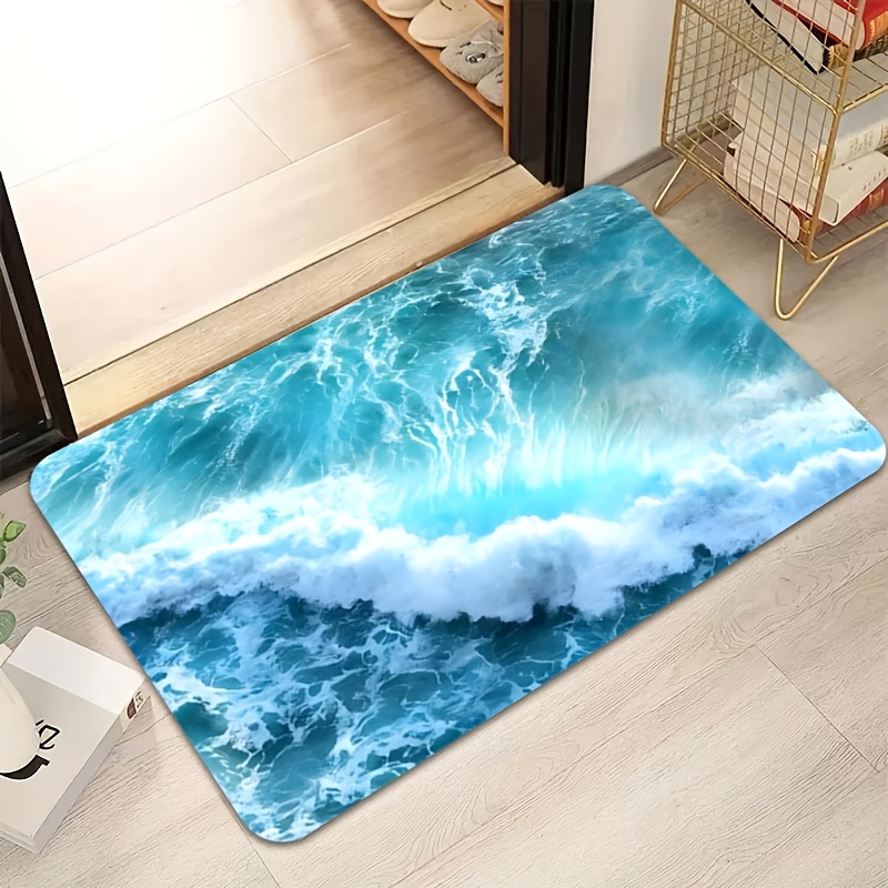 Interior Design Your Home - พรมเช็ดเท้า Ocean Wave - ดีไซน์ทะเลสีฟ้าเงียบสงบเพื่อทางเข้าบ้านที่ผ่อนคลาย เหมาะสําหรับการนําชายหาดสู่การตกแต่งภายในของคุณ