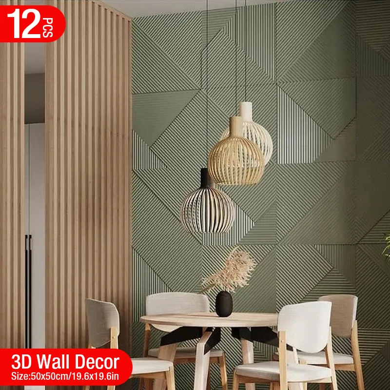 Wall Panel 3D Texture - 12pcs 50cm 3D Wall Decor ไม้