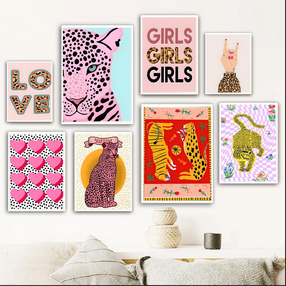 Interior Design Poster - งานศิลปะสีสันสดใส W-Wild Leopard Tiger Flower Rainbow