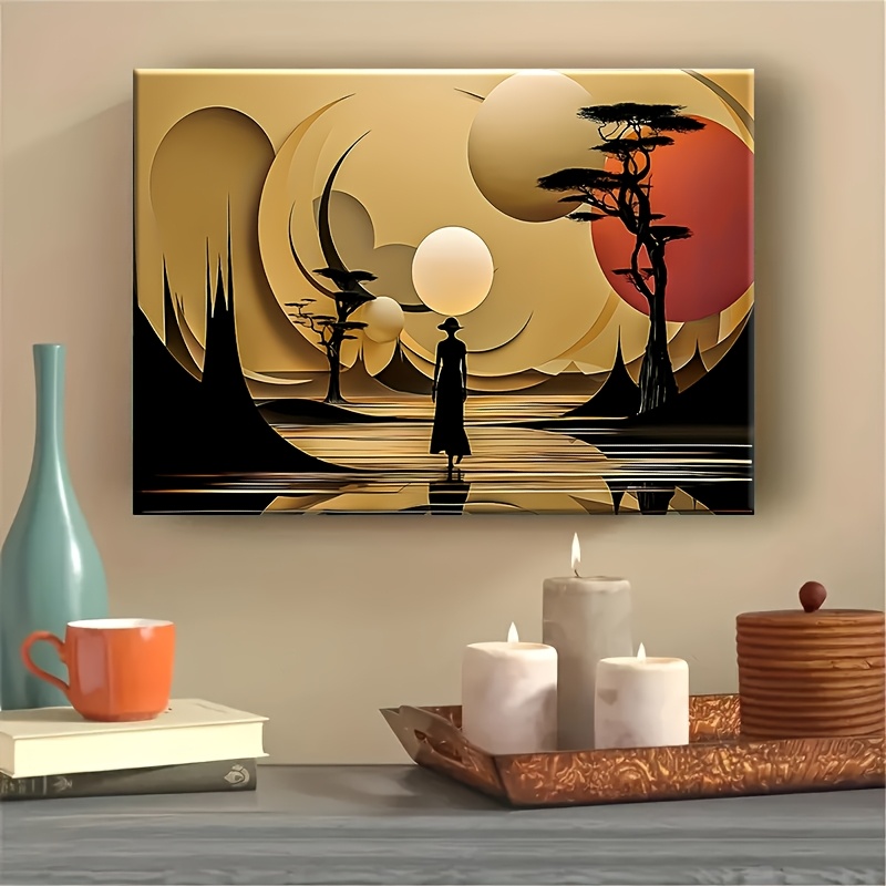 Interior Design Poster - บทคัดย่อภูมิทัศน์แอฟริกันโปสเตอร์พิมพ์โทนสีทองฉากธรรมชาติภาพวาดผ้าใบภาพผนังศิลปะสําหรับห้องนั่งเล่นตกแต่งบ้าน