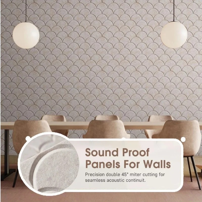 Wall Panel 3D Texture - แผ่นผนังกันเสียงรูปทรงสี่เหลี่ยม ลายเกล็ดปลา แผ่นอะคูสติกแบบมีกาวในตัว แผ่นโฟมกันเสียงติดผนัง สำหรับห้องสตูดิโอ
