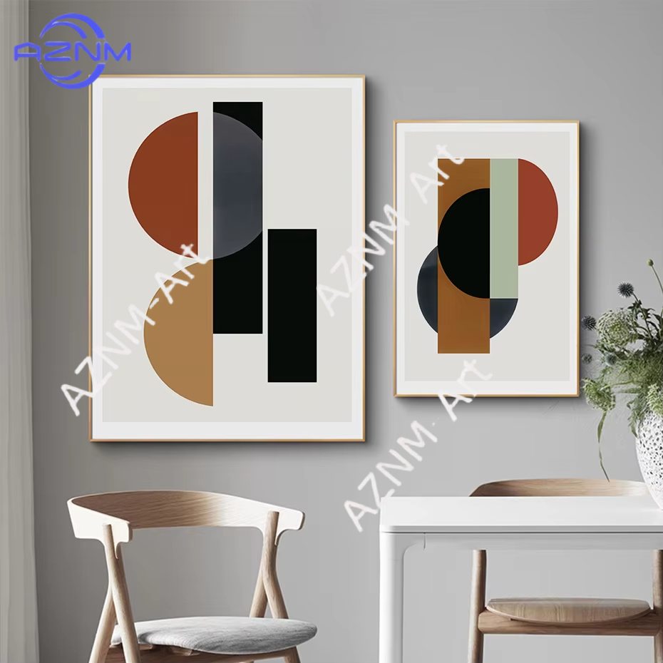 Interior Design Scandinavian - 1/2 ชิ้นภาพวาดรูปทรงเรขาคณิตแบบนามธรรมสไตล์สแกนดิเนเวียน ภาพพิมพ์บนผ้าใบ ศิลปะตกแต่งผนังสไตล์นอร์ดิก โปสเตอร์ภาพพิมพ์ ตกแต่งภายในบ้าน