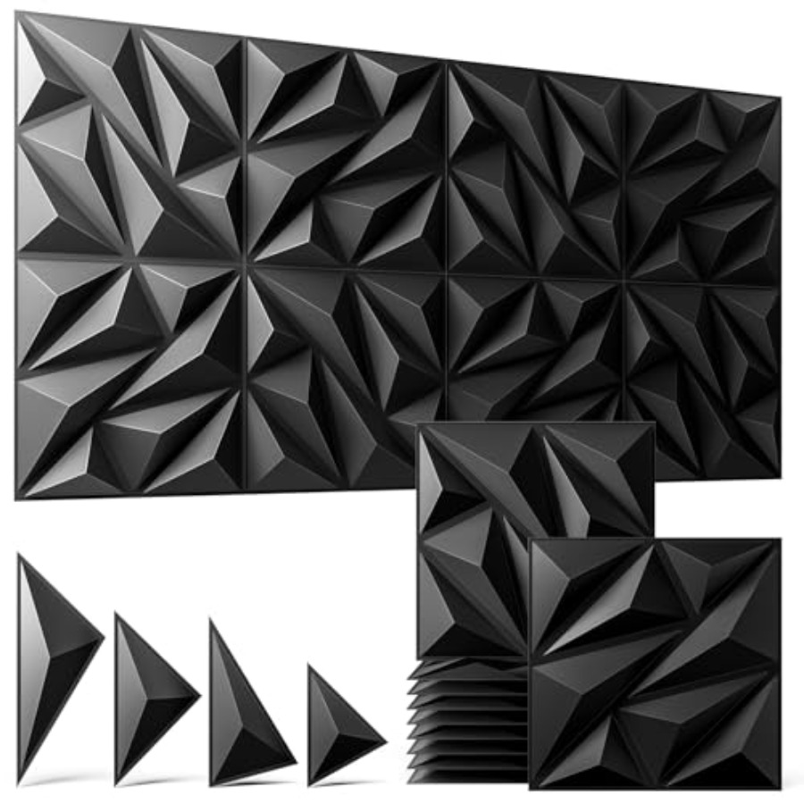 Wall Panel 3D Texture - แผ่นผนัง 3D สีดำ ขนาด 15.5 ตร.ฟุต,