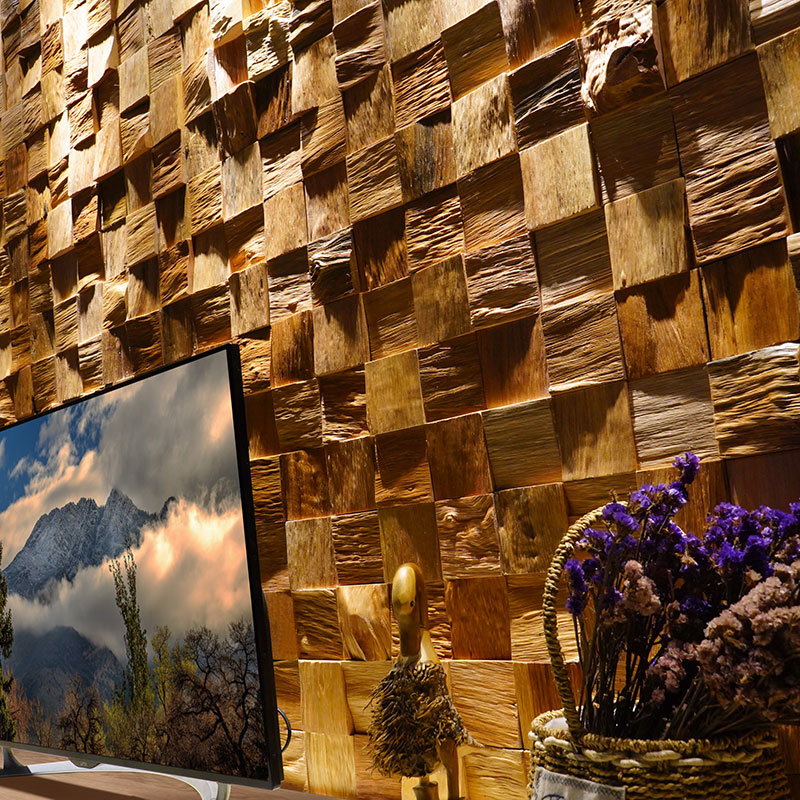 Wall Panel 3D Texture - วอลล์เปเปอร์กาวสําหรับฉากกั้นผนัง แผงโมเสกไม้สักยึด ผิวเคลือบพื้นผิว 3D คุณลักษณะทีวี ผนัง