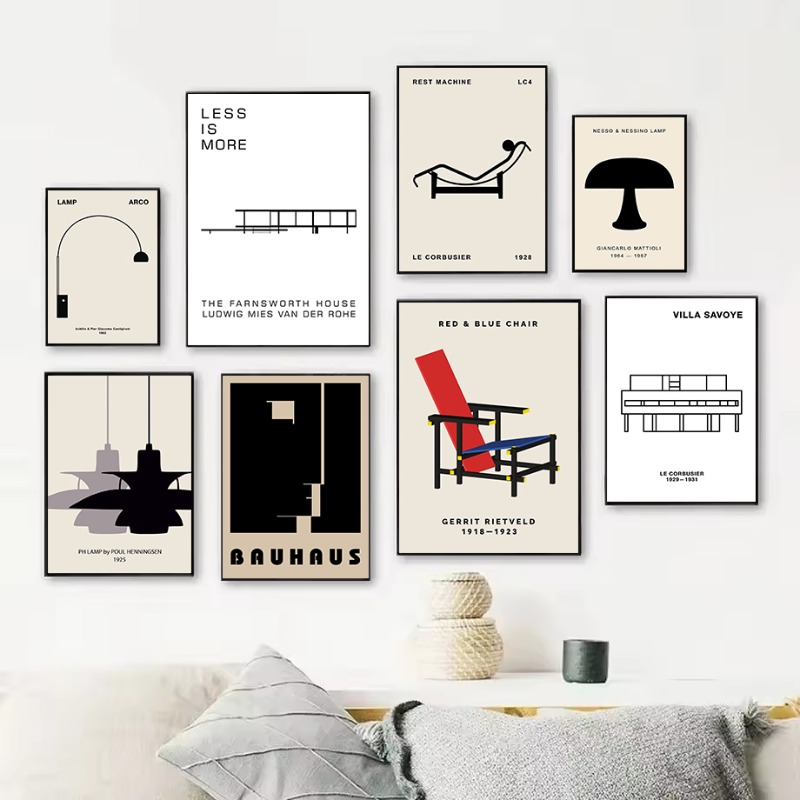 Interior Design Poster - คลาสสิค ฟาร์นส์เวิร์ธ ฮاؤส์ บาวเฮาส์ ดีไซน์ สถาปัตยกรรมนามธรรม