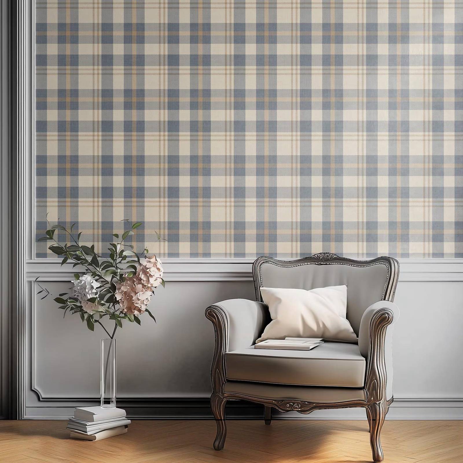 วอลเปเปอร์ลายสก็อตสีน้ำเงินและ - Interior Design Scandinavian บทวิจารณ์และราคา