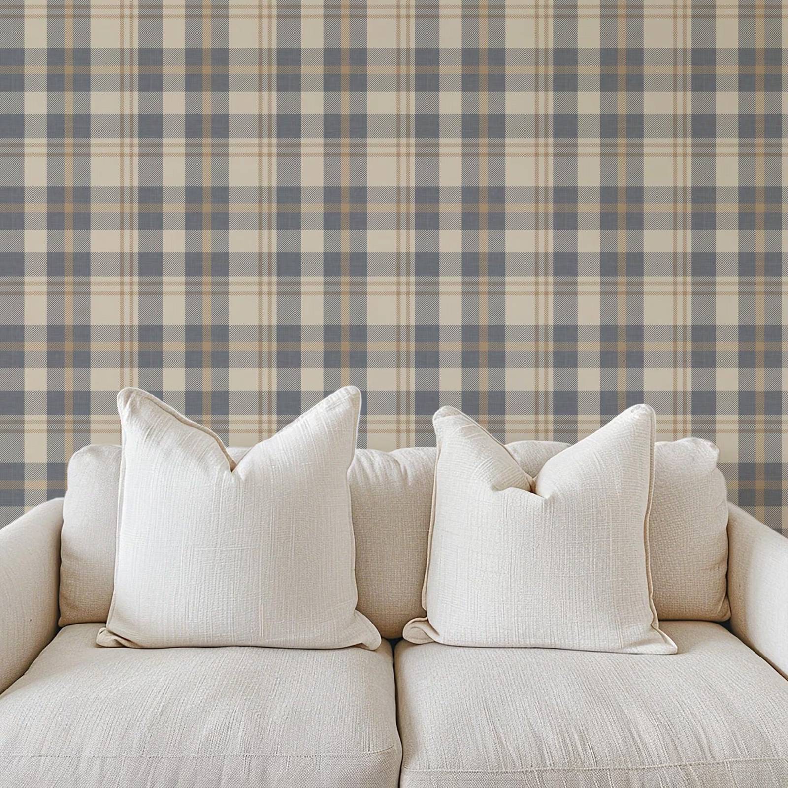วอลเปเปอร์ลายสก็อตสีน้ำเงินและ - Interior Design Scandinavian บทวิจารณ์และราคา