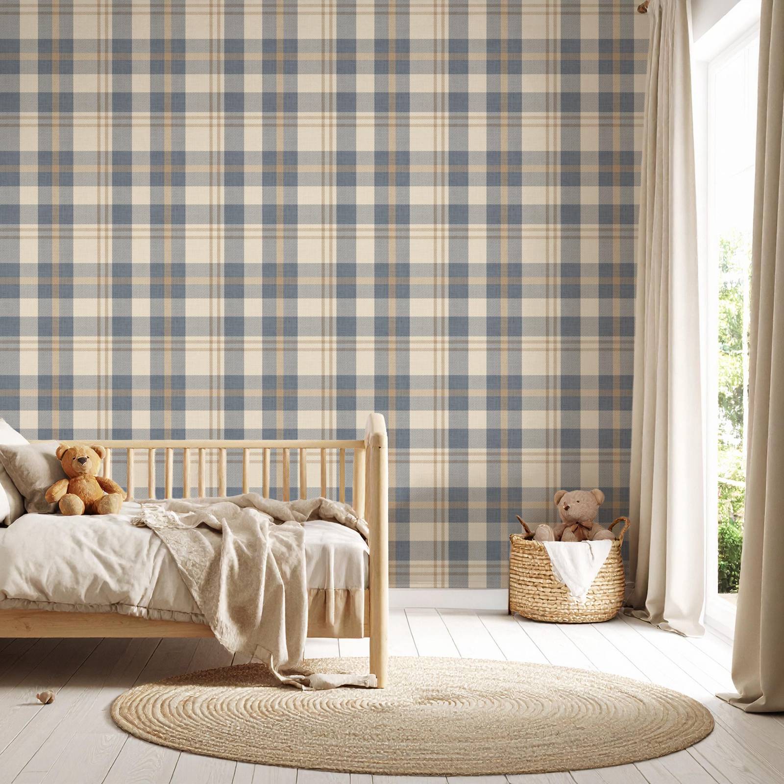 วอลเปเปอร์ลายสก็อตสีน้ำเงินและ - Interior Design Scandinavian บทวิจารณ์และราคา