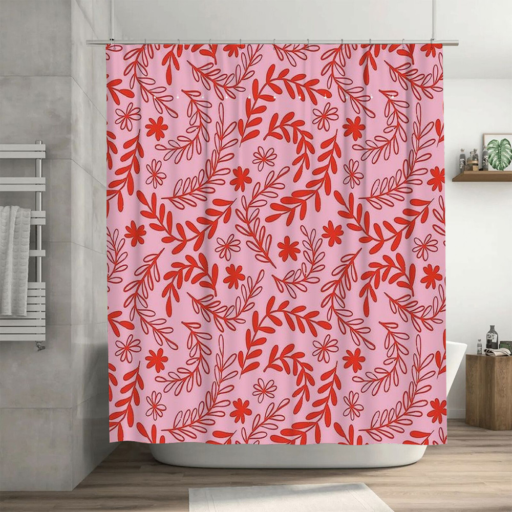 สีชมพูสีแดงดอกไม้ผ้าม่านกันน้ํ - Interior Design Your Home บทวิจารณ์และราคา